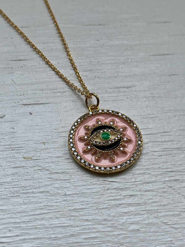 Pink Evil Eye Gold Plated Charm Necklace