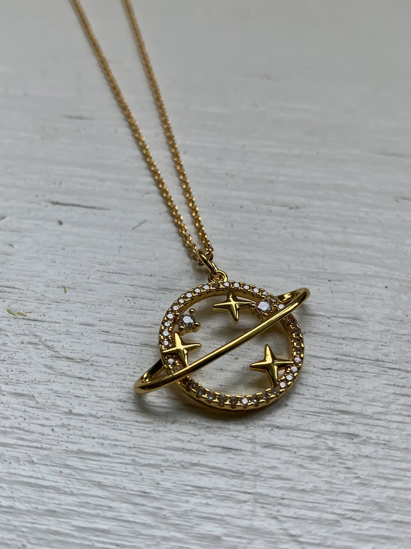 Planet Gold Plated Charm Necklace