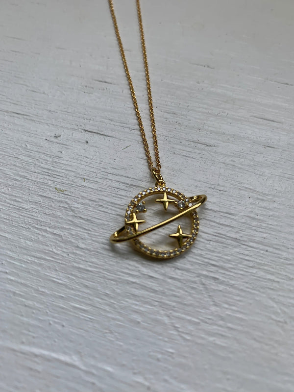 Planet Gold Plated Charm Necklace