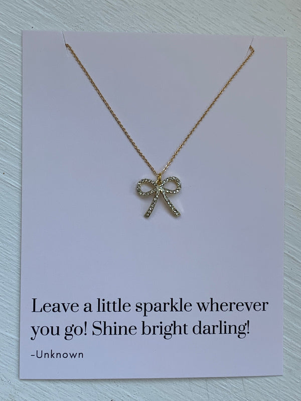 Rhinestone Bow Gold Plated Charm Necklace 