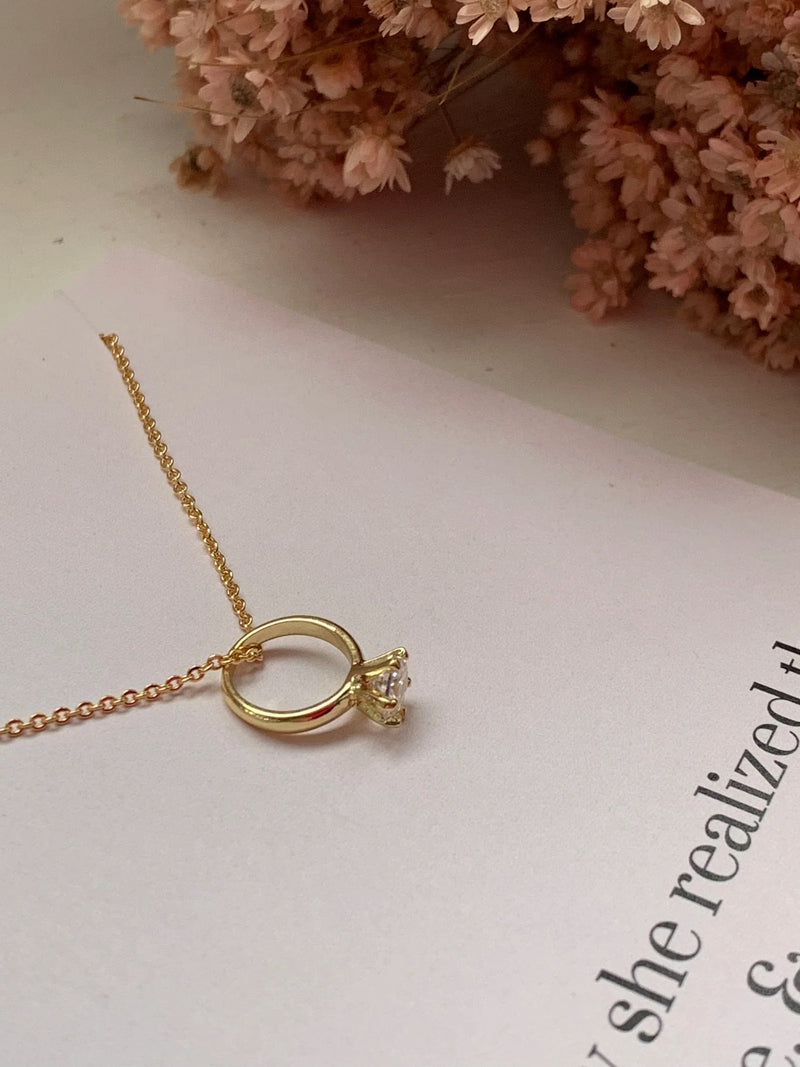 Ring on a String Ring Gold Plated Charm Necklace