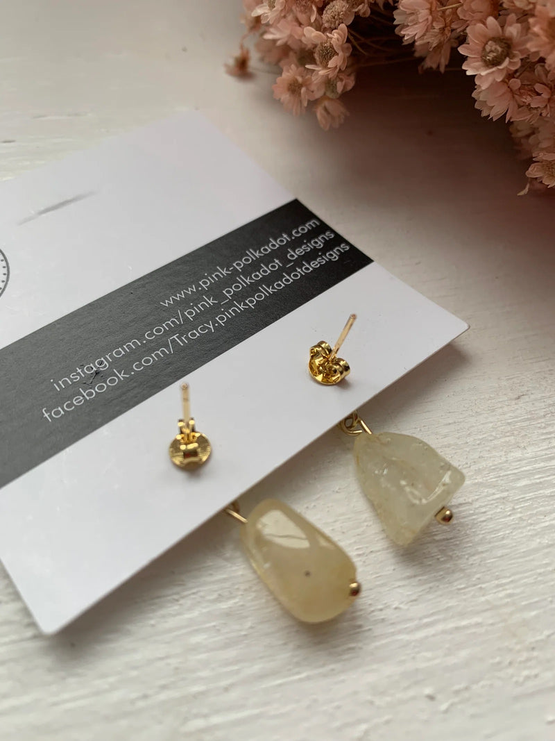 Soft Love Citrine Gold Plated Stud Dangly Earrings-  Fancy Earrings