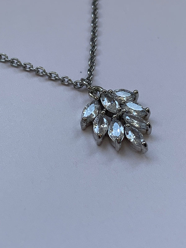 Stainless Steel Leaf Rhinestone Charm Necklace