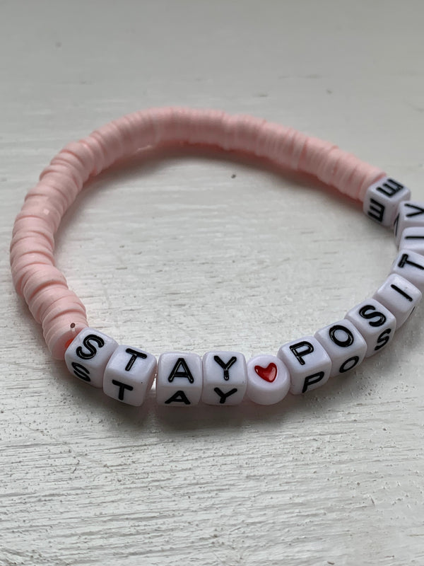 Stay Positive - Pink Heishi Beaded Inspirational Bracelet